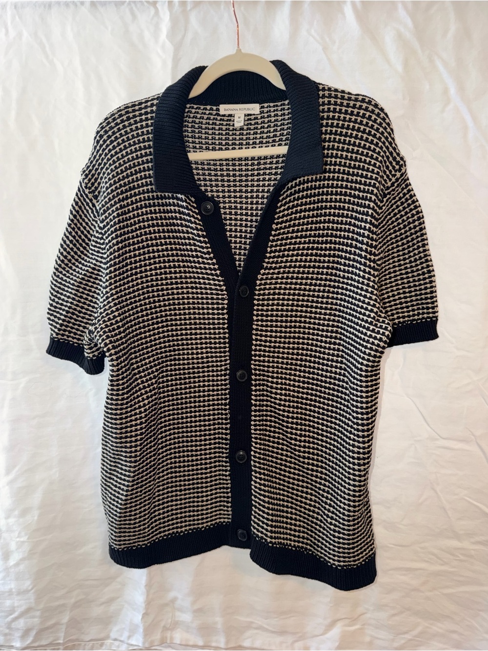 Banana Republic Black & White Short-Sleeve Knit Cardigan